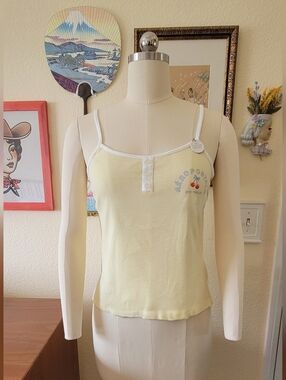 NEW Aeropostale Pale Yellow Cherry Henley Cami Tank